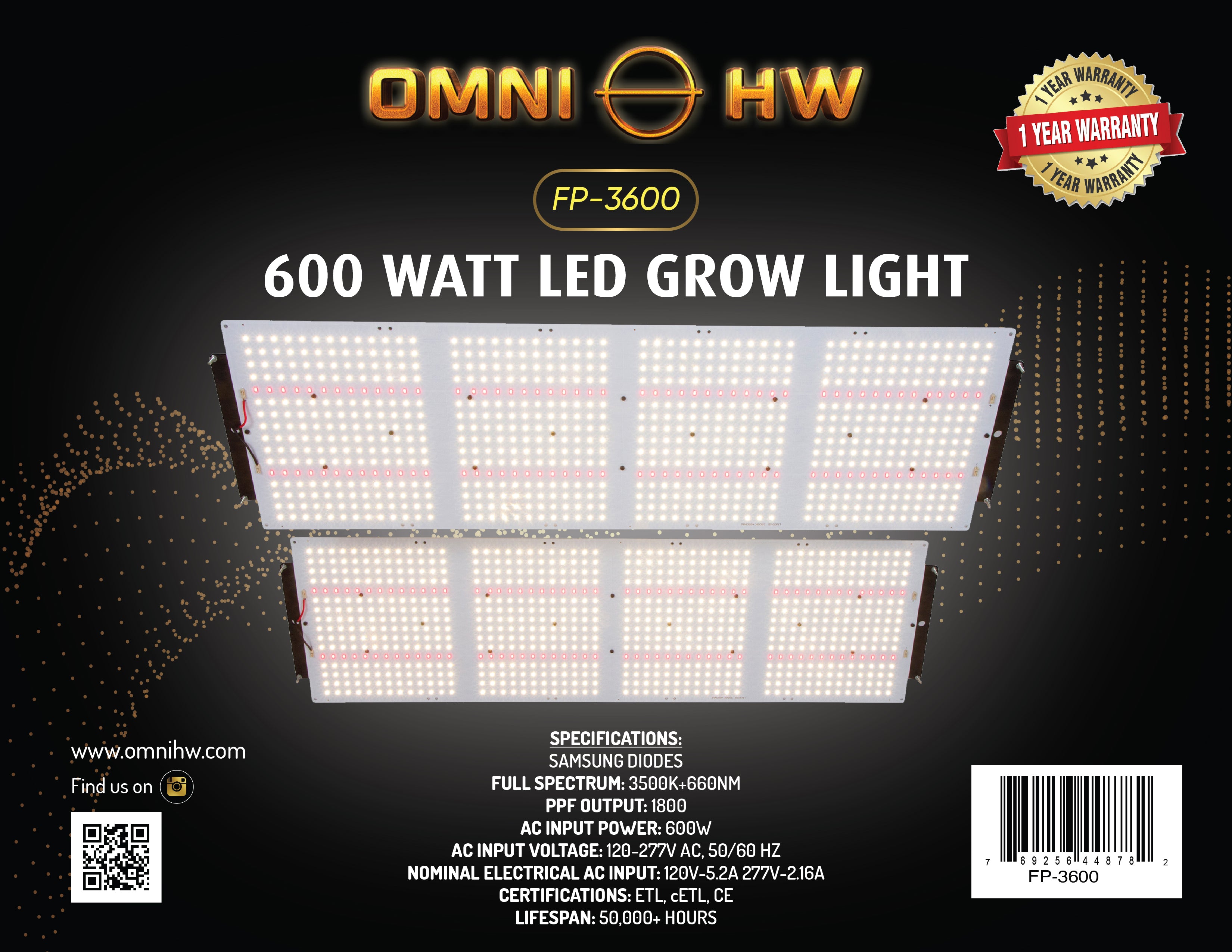 600W LED GROW LIGHT FP 3600