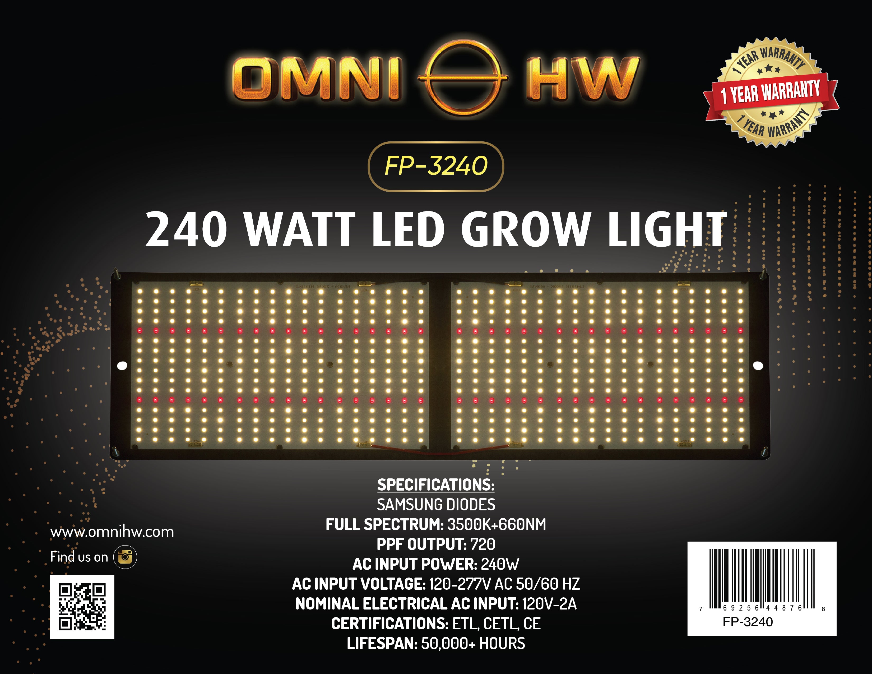 240W LED GROW LIGHT FP3240 OmniHW